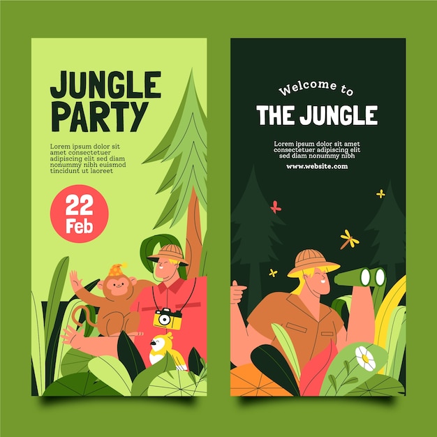 Gratis vector safari feest met wilde dieren verticale geplaatste banners