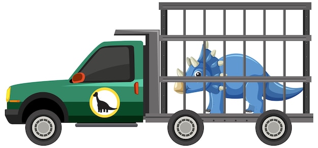 Gratis vector safari kooi auto met dinosaurus op witte achtergrond