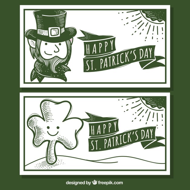 Saint Patrick&#39;s Day groet met de hand getekende elf en klaver