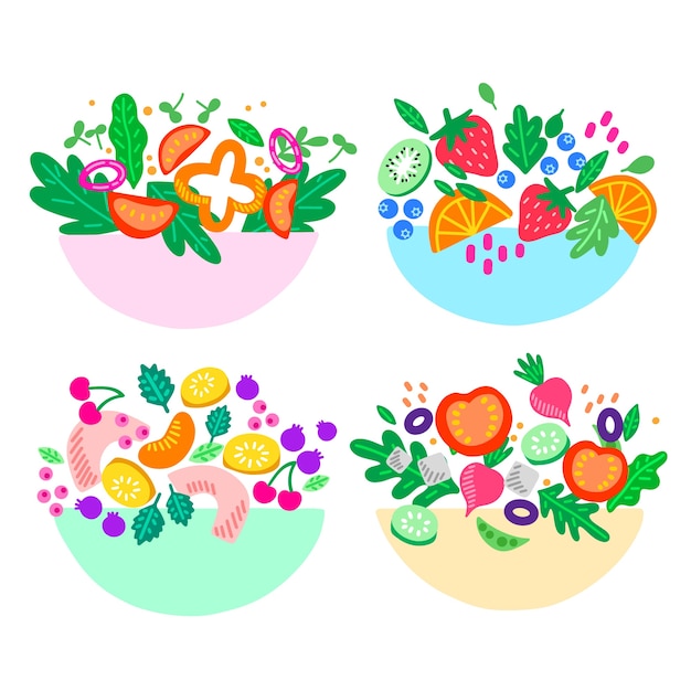 Gratis vector salade en fruitschalen collectie