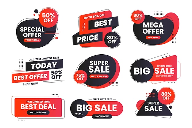 Gratis vector sale label set met korting