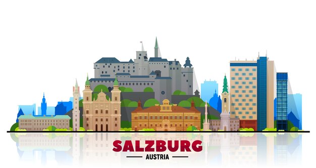 Salzburg Oostenrijk skyline van de stad vector op witte achtergrond Platte vectorillustratie Zakelijke reizen en toerisme concept met moderne gebouwen Afbeelding voor banner of website