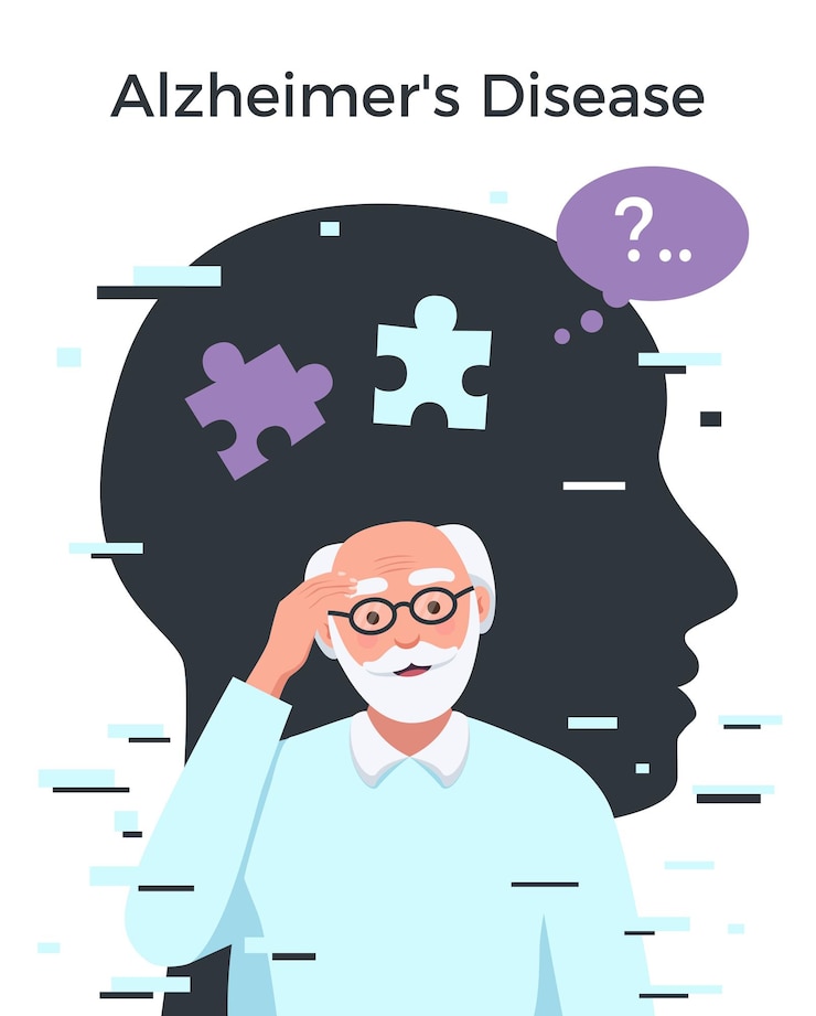 Gratis Vector samenstelling van de ziekte van alzheimer met senior man