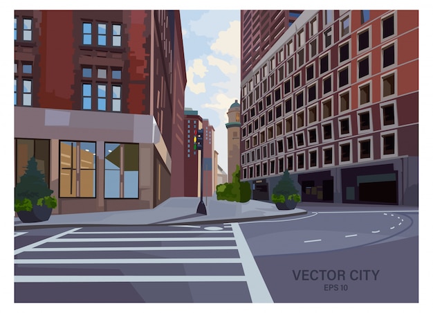 Gratis vector samenstelling van stadskruising met verkeerslicht en voetgangersoversteekplaats