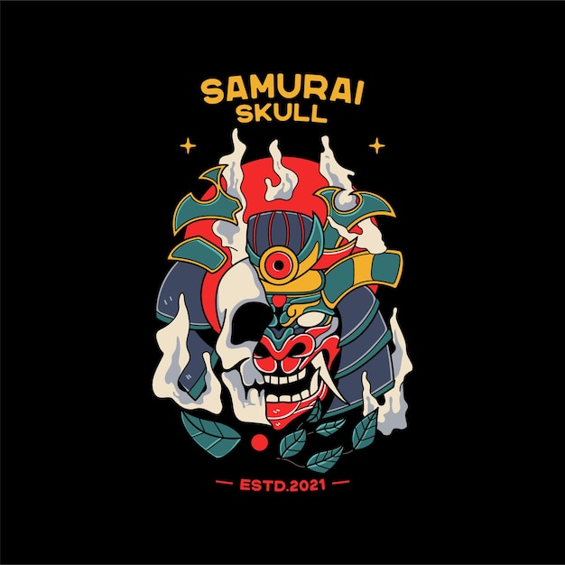 Samurai helm illustraties met schedel