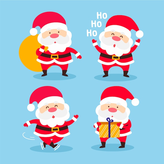 Gratis vector santa claus character collection in plat ontwerp