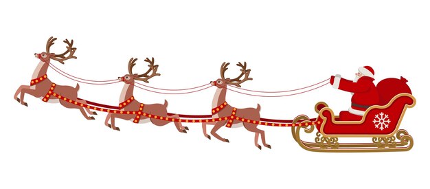Santa claus rijden in een slee getrokken door rendieren. kerst vectorillustratie.
