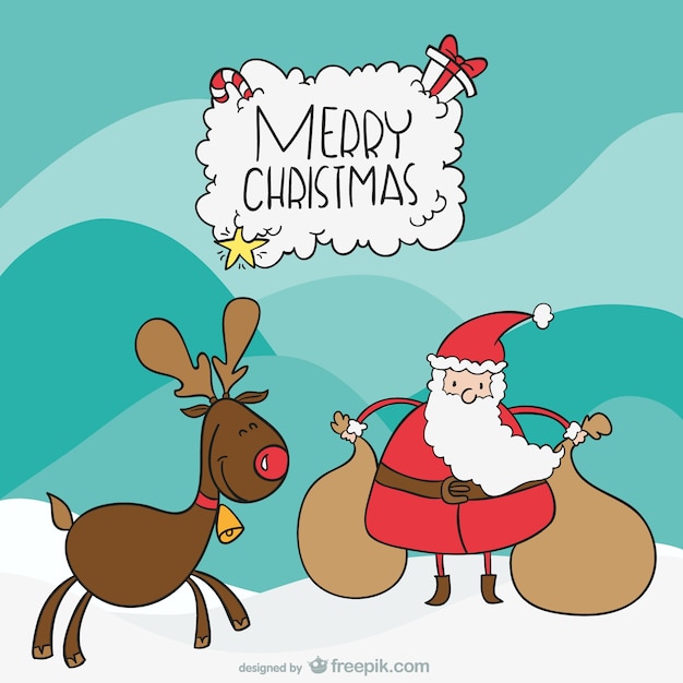 Santa en elanden cartoon