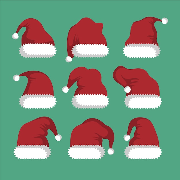 Gratis vector santa's hoedencollectie met plat design