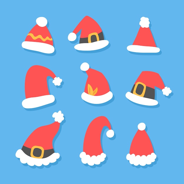 Gratis vector santa's hoedencollectie met plat design