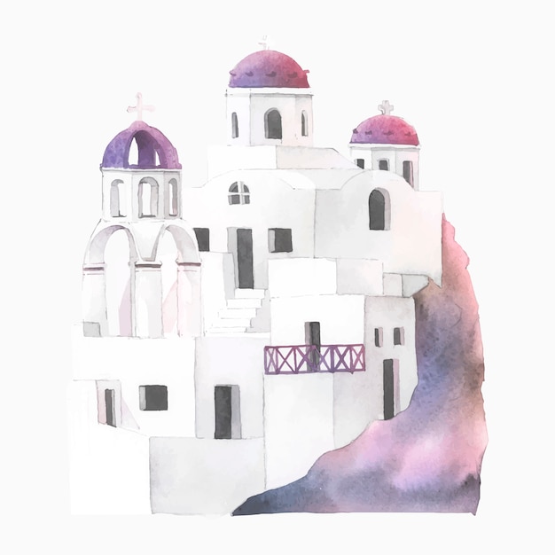 Santorini Cycladic huizen aquarel illustratie