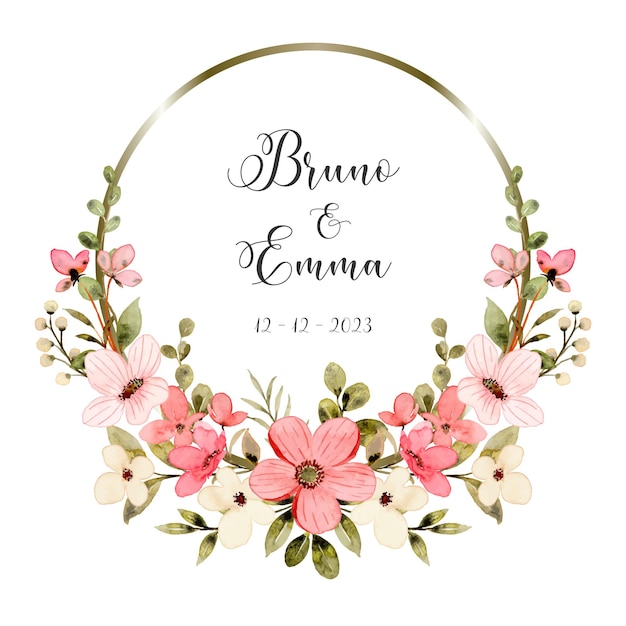 Save the date wit roze bloemen aquarel met cirkel