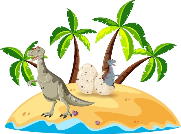 Gratis vector scène met allosaurus op eiland
