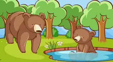 Gratis vector scène met beren in bos