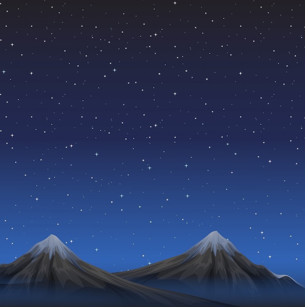 Scène met bergen bij nachtachtergrond