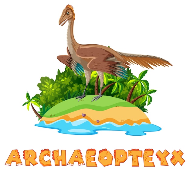 Scène met dinosaurussen archaeopteryx op eiland