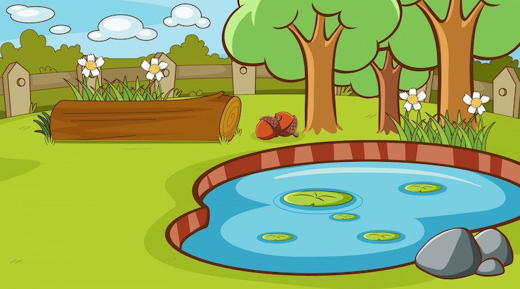 Gratis Vector scène met een kleine vijver in het park