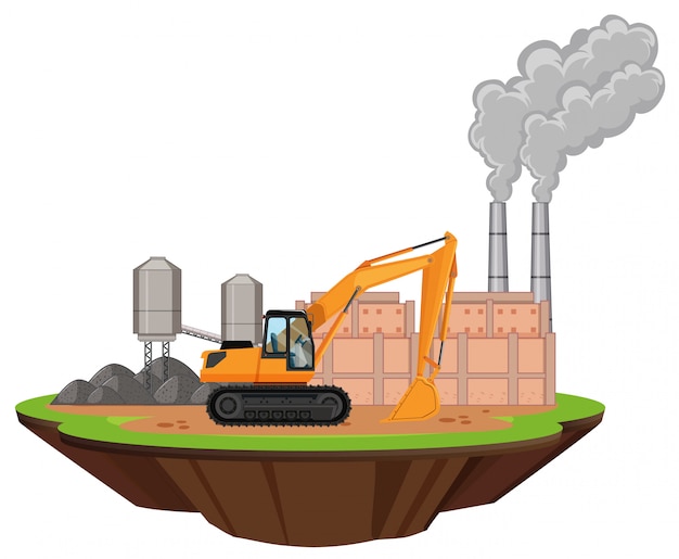 Gratis vector scène met fabrieksgebouwen en bulldozer op de site