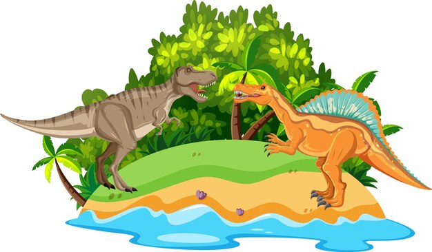 Scène met spinosaurus en TRex-gevechten