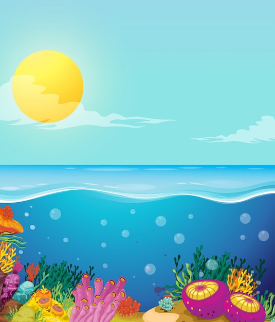 Scène van oceaan en onderwaterachtergrond