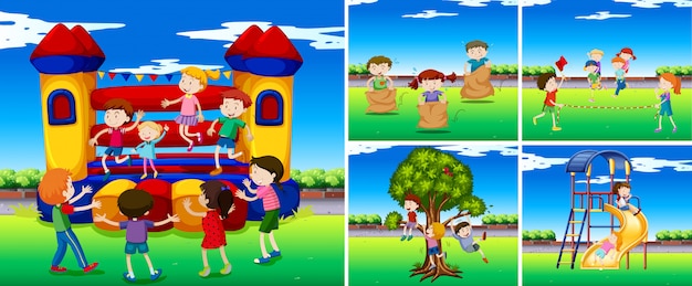 Scènes met kinderen in de speeltuin