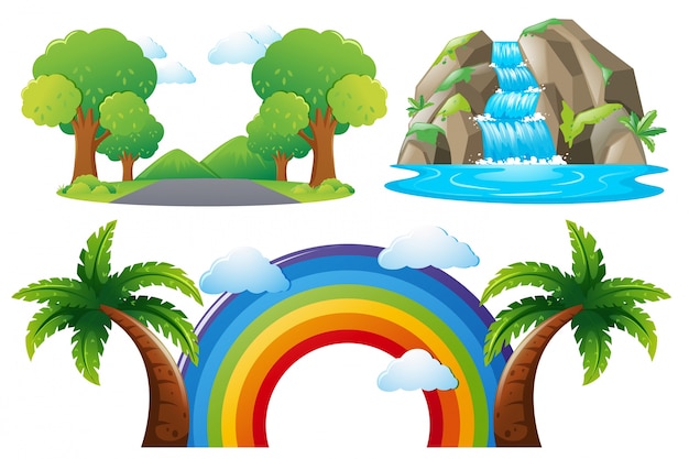 Gratis vector scenes met weg en waterval