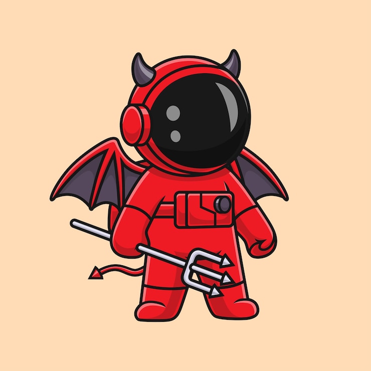 Gratis Vector schattig astronaut duivel dracula halloween cartoon vector pictogram illustratie wetenschap vakantie geïsoleerd