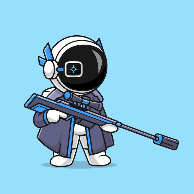 Schattig astronaut warrior militaire holding sniper gun cartoon vector icon illustratie science techno