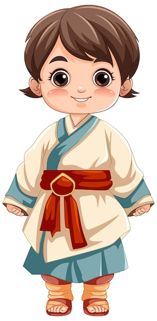 Gratis vector schattig aziatisch meisje in traditionele outfit