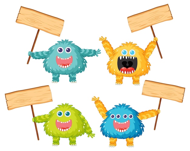 Gratis vector schattig buitenaards monster met lege bordbanner