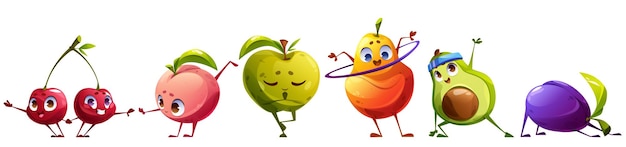 Gratis vector schattig fruit karakter oefening vectorillustratie