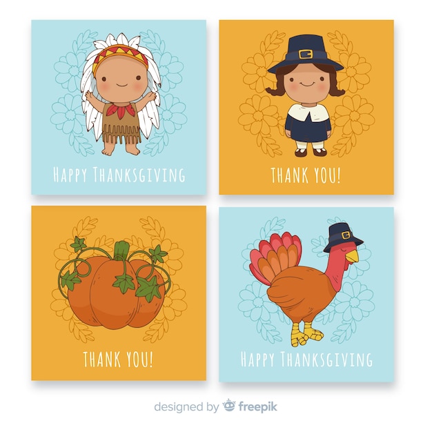 Schattig hand getrokken thanksgiving day kaart collectie