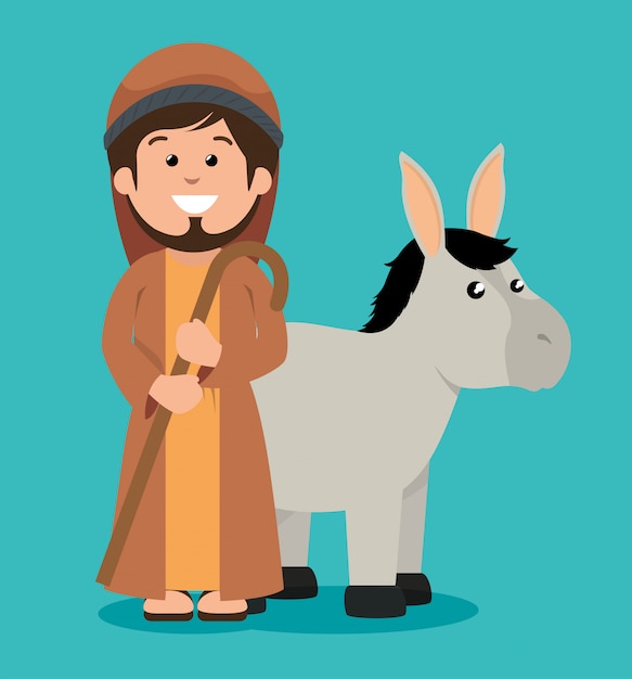 Gratis vector schattig joseph en ezel kribbe ontwerp