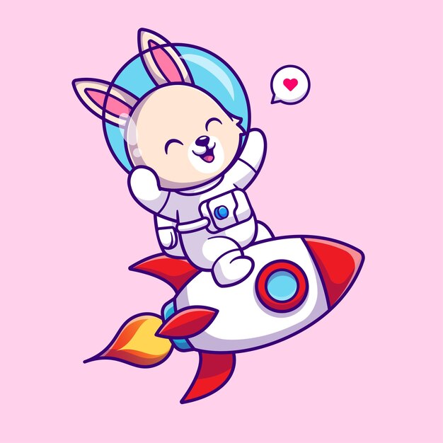 Schattig konijn astronaut rijden raket Cartoon vector pictogram illustratie. Dierlijke wetenschap geïsoleerd plat