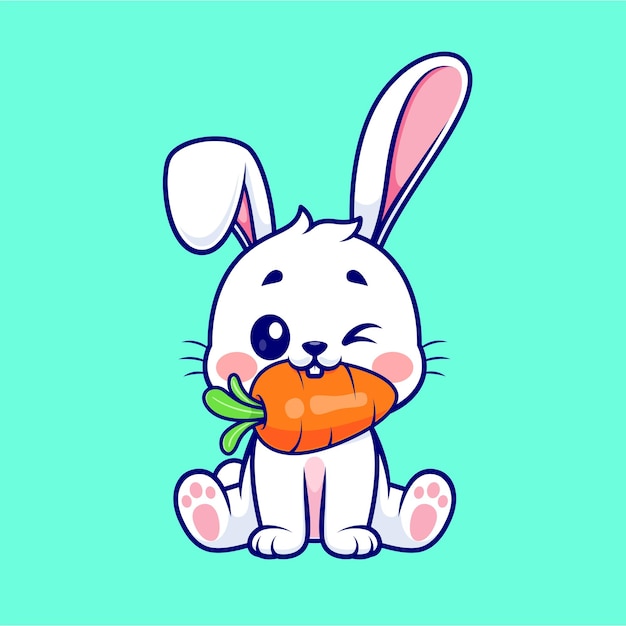 Schattig konijn bijten wortel Cartoon vectorillustratie pictogram. Dierlijke natuur pictogram concept geïsoleerd plat