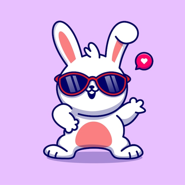 Gratis vector schattig konijn dans dragen van een bril cartoon vector pictogram illustratie dierlijke natuur pictogram geïsoleerd plat