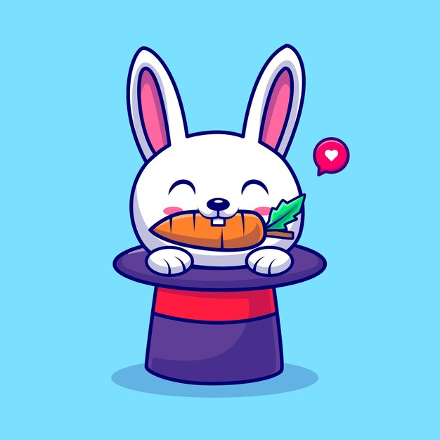 Schattig konijn eten wortel in goochelaar hoed Cartoon vector pictogram illustratie dierlijke natuur geïsoleerd