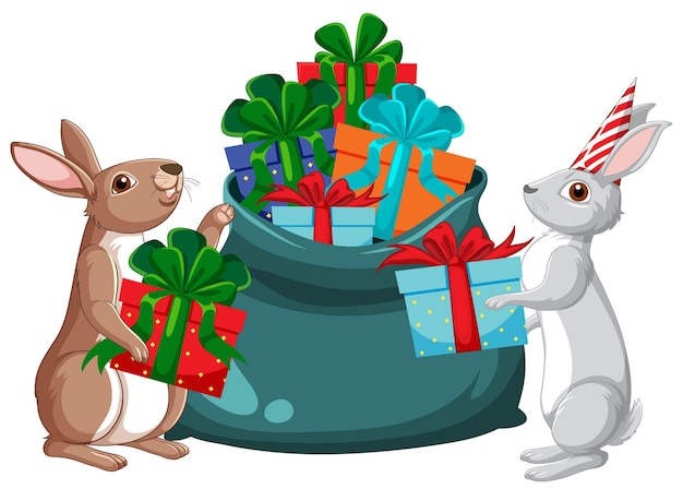 Gratis vector schattig konijn met geschenkdozen