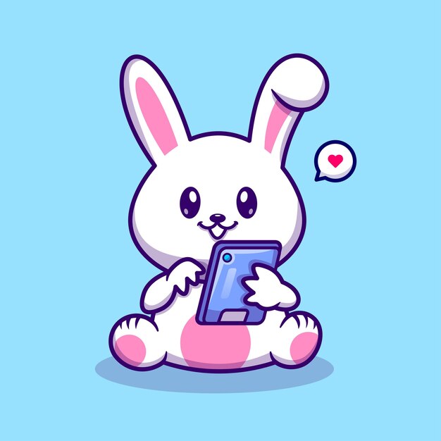 Schattig konijn spelen telefoon Cartoon vector pictogram illustratie dierlijke technologie pictogram concept geïsoleerd