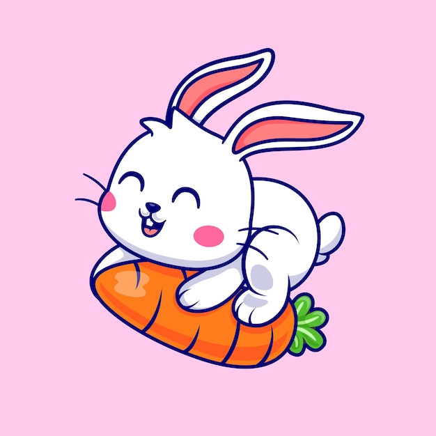 Schattig konijn vliegen met wortel Cartoon vectorillustratie pictogram. Dierlijke natuur pictogram concept geïsoleerd