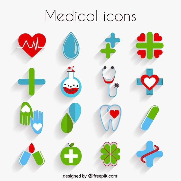 Gratis vector schattig medische pictogrammen in plat design