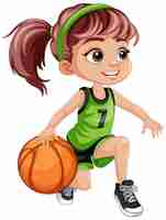 Gratis vector schattig meisje dat basketbal speelt