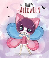 Schattig meisje la muerte happy halloween illustratie - schattig meisje aquarel kinderen karakter