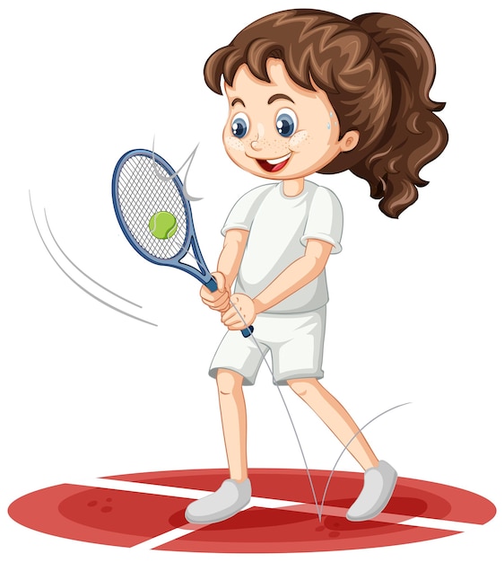 Gratis vector schattig meisje tennissen stripfiguur geïsoleerd