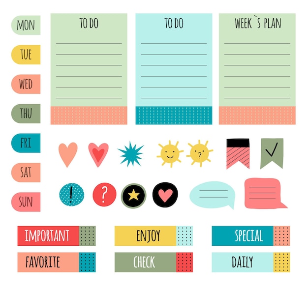 Gratis vector schattig planner plakboekpakket