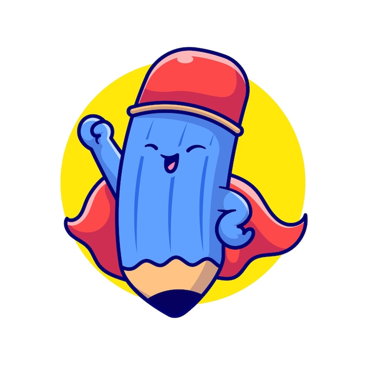 Gratis Vector schattig potlood super held cartoon vector pictogram illustratie object onderwijs pictogram concept geïsoleerd