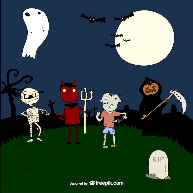 Gratis vector schattig sjabloon van de hand getekende halloween tekens