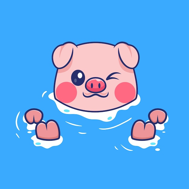 Gratis vector schattig varken in water doorweekt cartoon vector icon illustratie dieren vakantie geïsoleerde platte vector