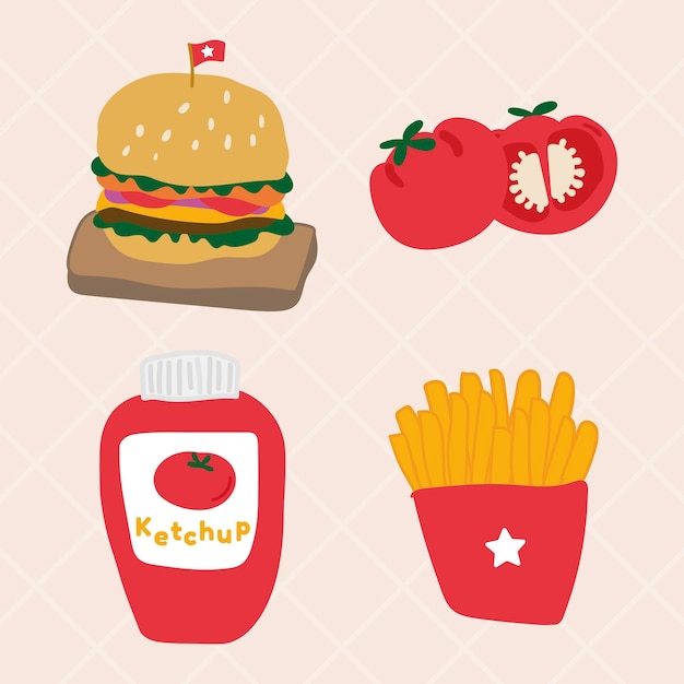 Schattig voedsel doodle sticker set vector