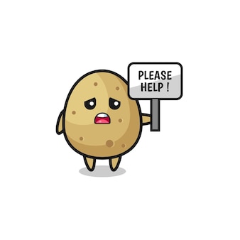 Schattige aardappel houd de alsjeblieft help banner vast